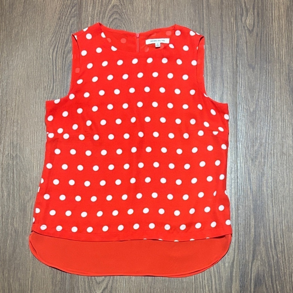 Rose & Olive Red White Polka Dot Sleeveless Blouse Size Small